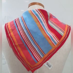 TALBOTS Silk Scarf - RETRO Striped Red Orange Pink Blue Vibrant Colors